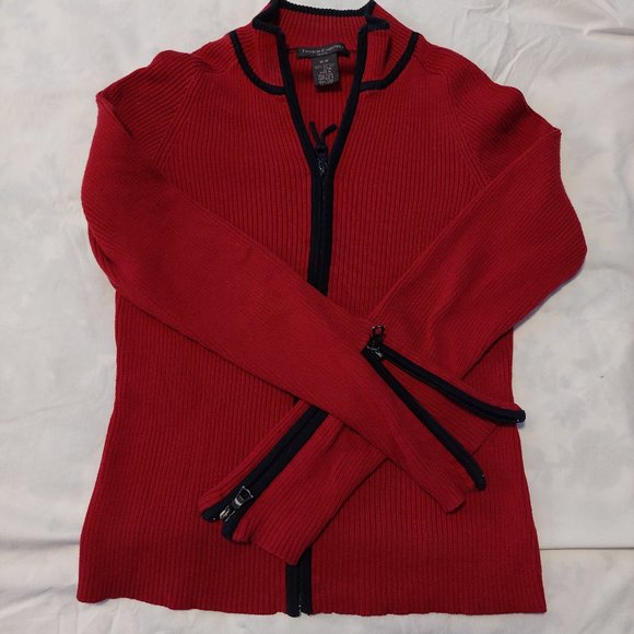 Fashion Essentials Red and Black 100% Cotton Knit Zip Sweater (Size M) - Picture 1 of 7